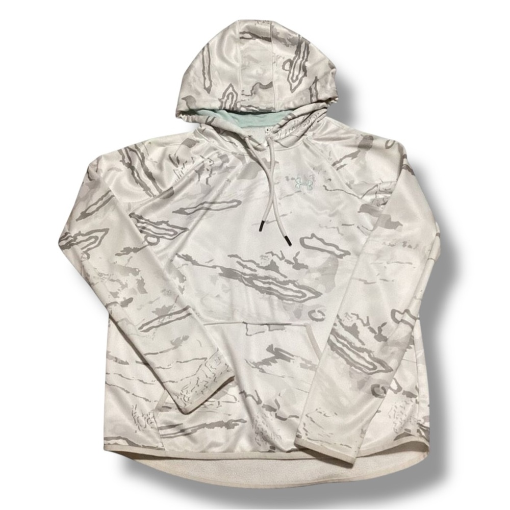 Under Armour White and Gray Storm 1 Cold Gear Loose Hooded Sweatshirt